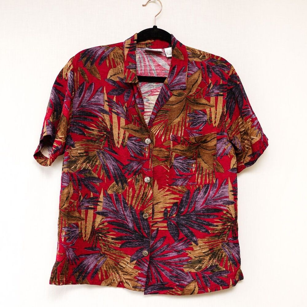 Chico's Design womens button down shirt silk linen 0 S tropical floral